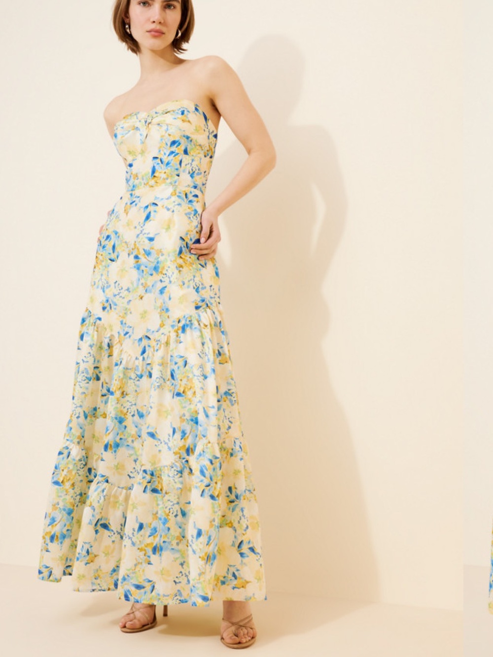 Hutch Strapless Yellow Floral Maxi Dress with Blue Accents